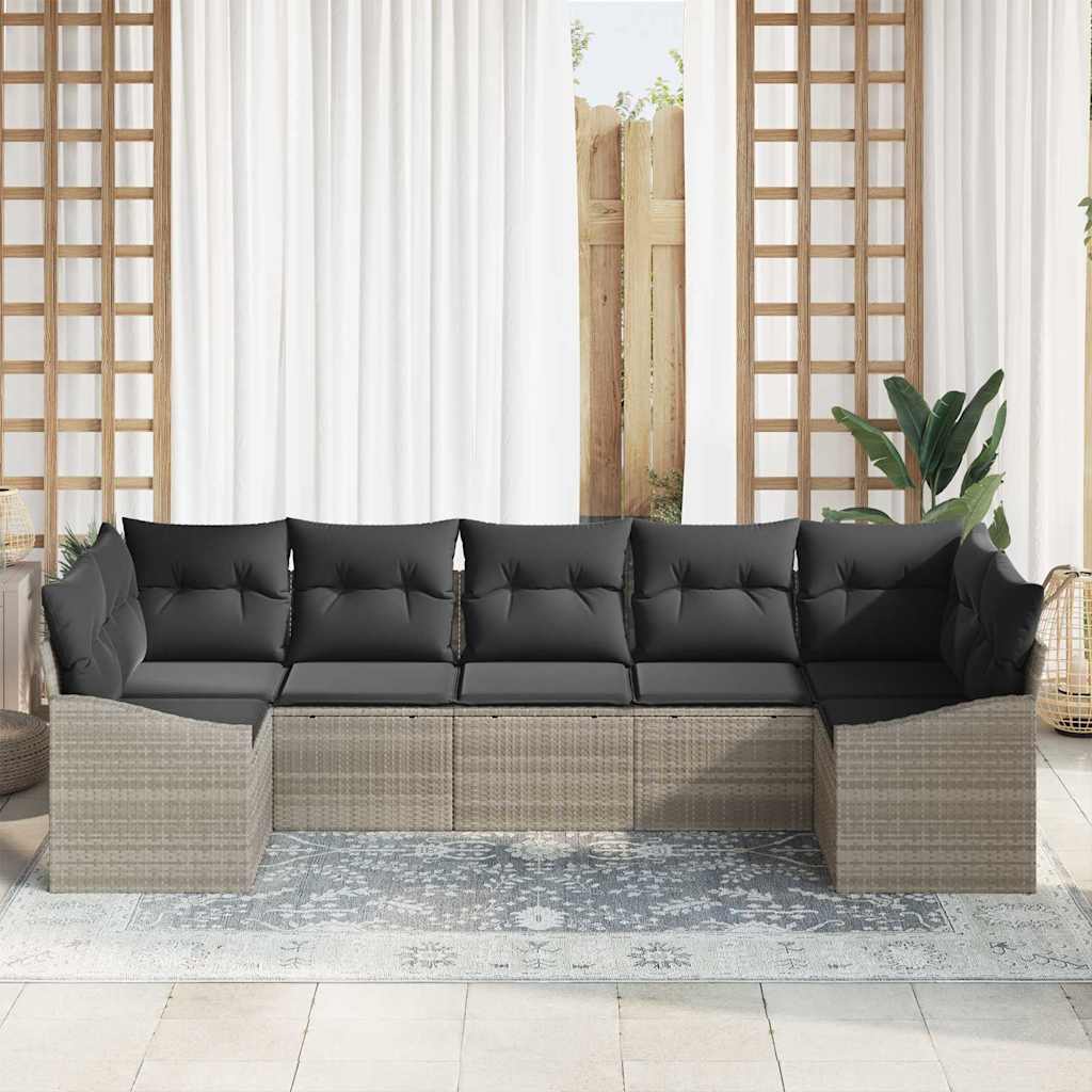 Ensemble de Canapés avec coussin 7 pcs Gris clair polyrotin