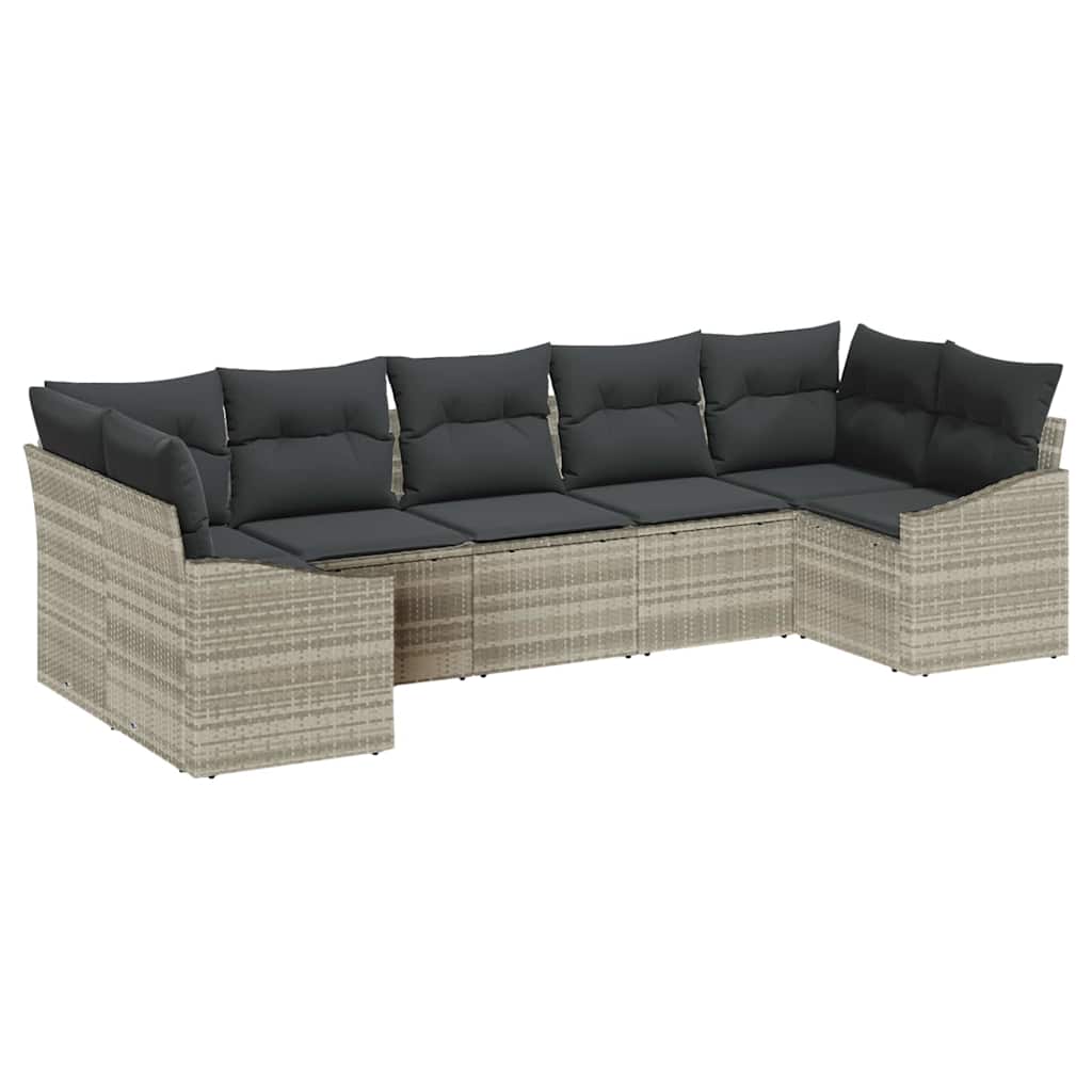Ensemble de Canapés avec coussin 7 pcs Gris clair polyrotin