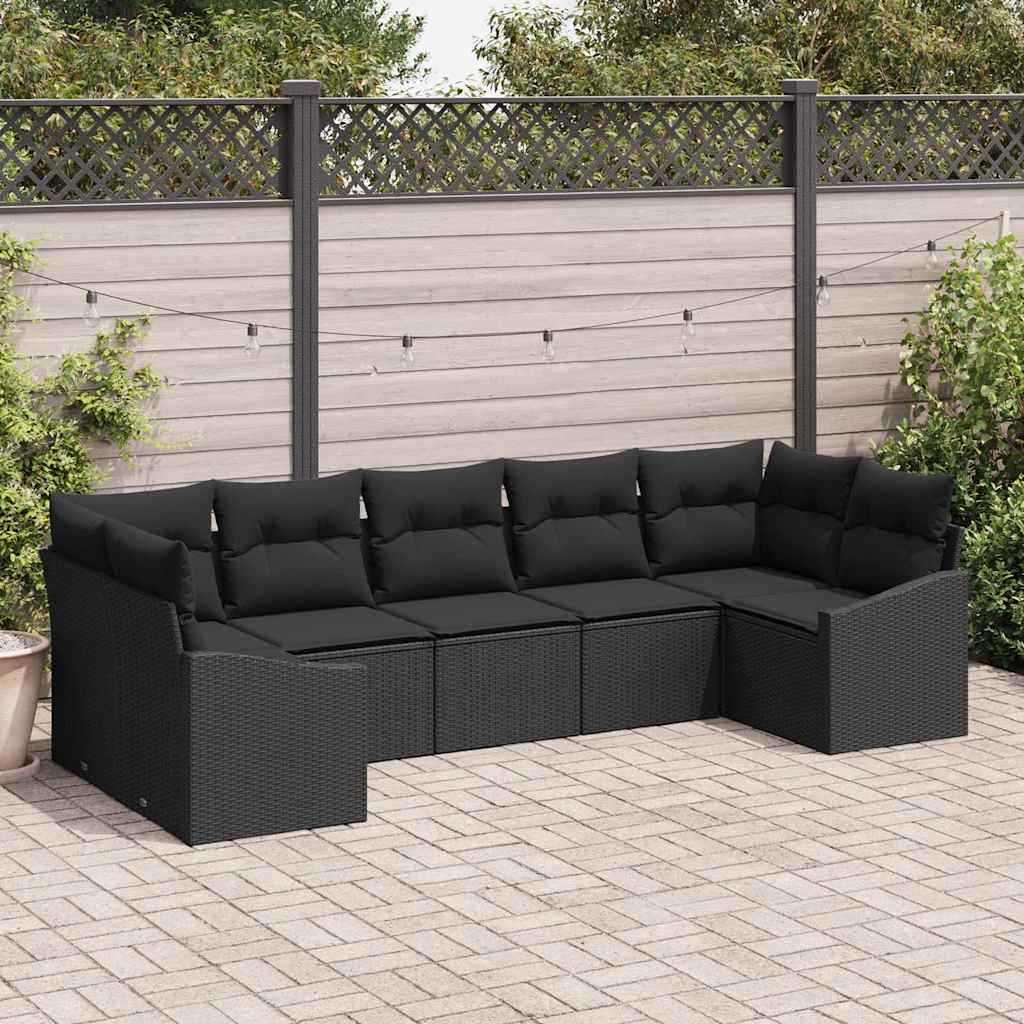 Ensemble de Canapés avec coussin 7 pcs Noir polyrotin
