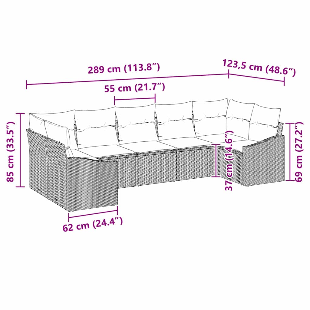 Ensemble de Canapés avec coussin 7 pcs Noir polyrotin