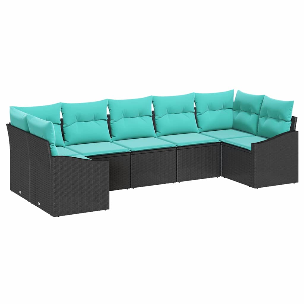 Ensemble de Canapés avec coussin 7 pcs Noir polyrotin
