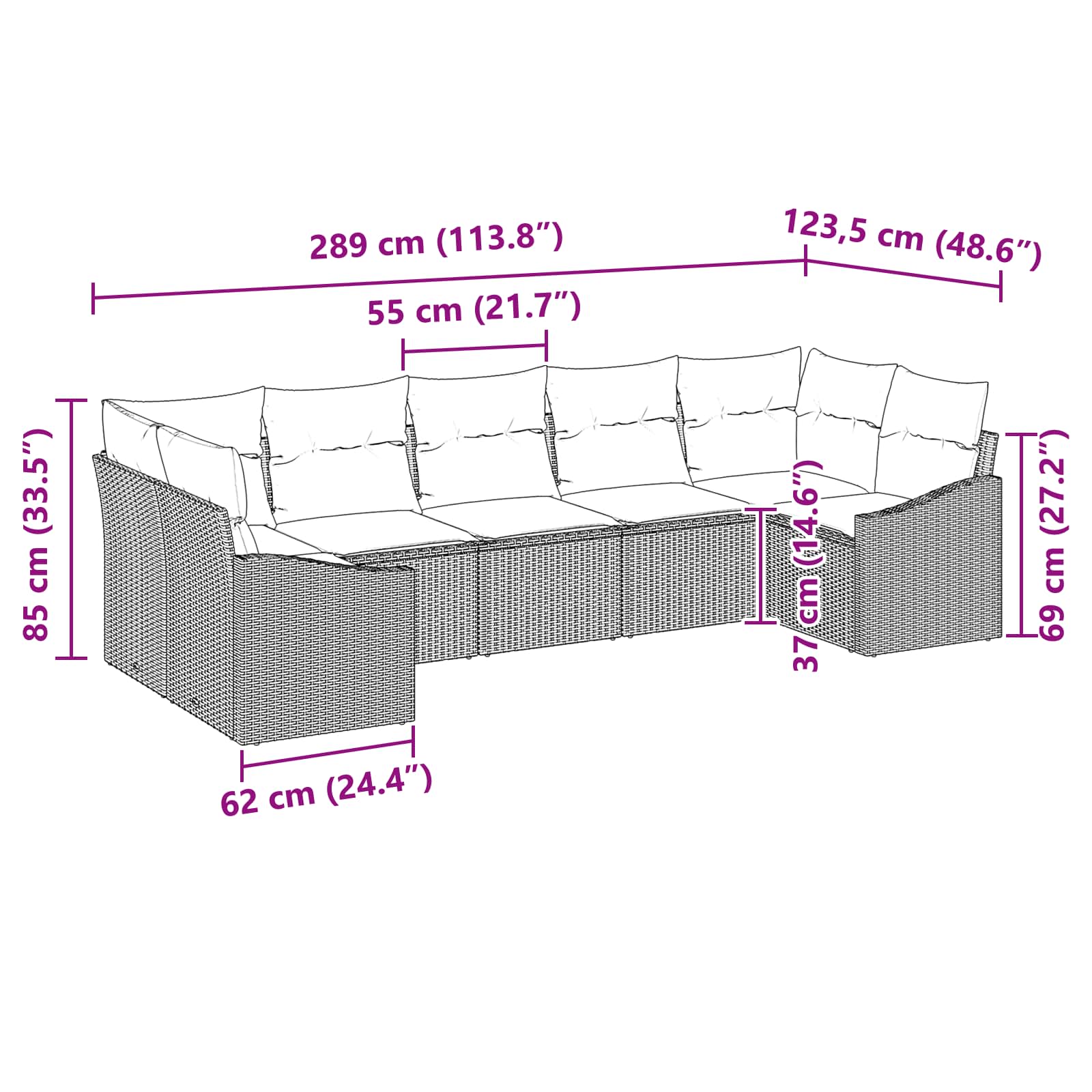 Ensemble de Canapés avec coussin 7 pcs Noir polyrotin