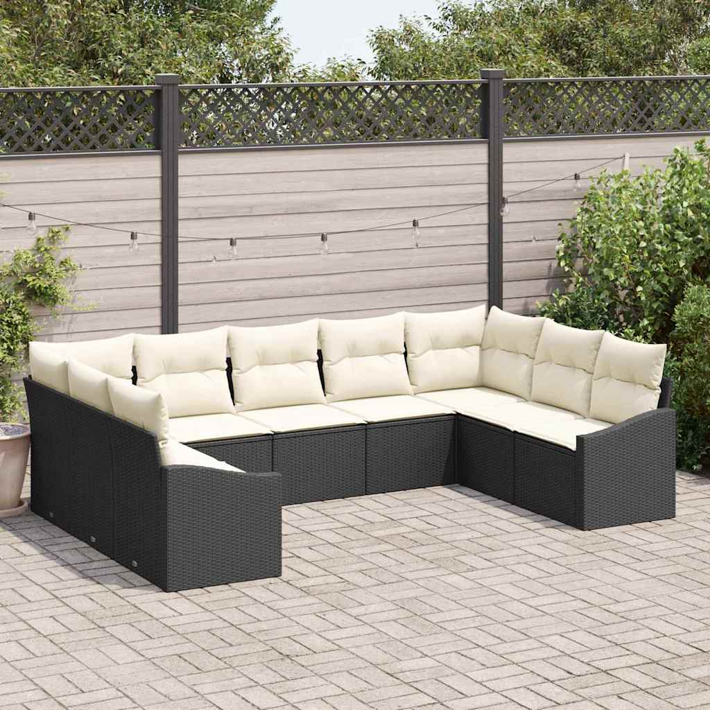 Ensemble de Canapés avec coussin 9 pcs Noir polyrotin