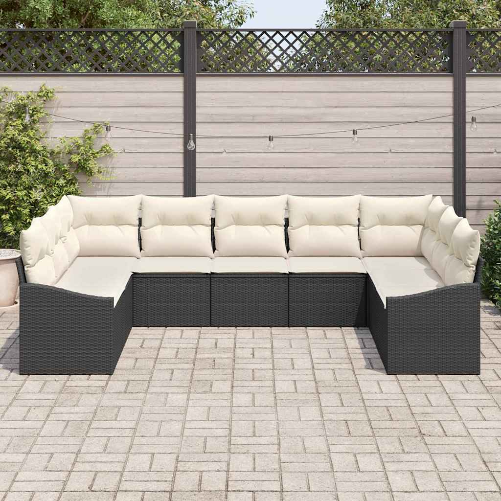 Ensemble de Canapés avec coussin 9 pcs Noir polyrotin
