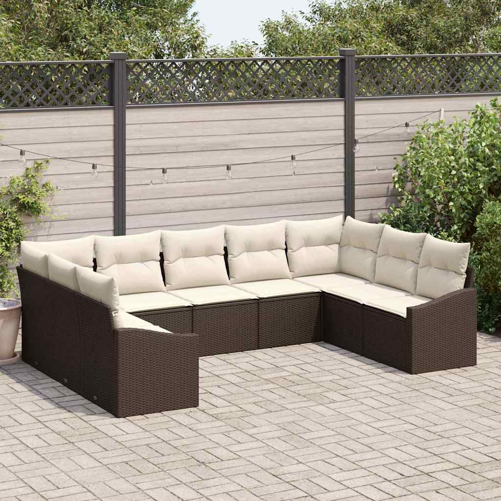 Ensemble de Canapés avec coussin 9 pcs Marron polyrotin