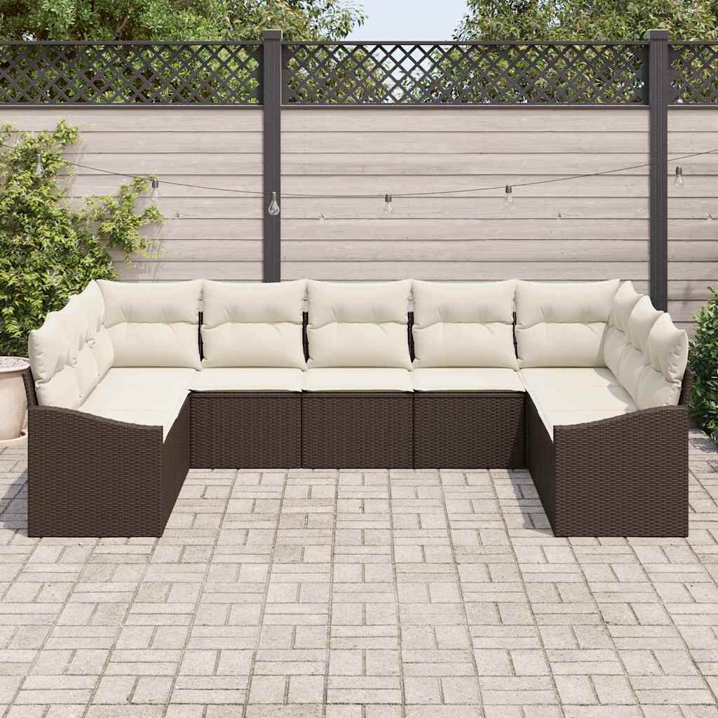 Ensemble de Canapés avec coussin 9 pcs Marron polyrotin