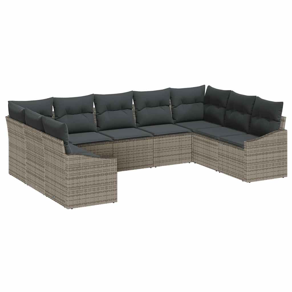 Ensemble de Canapés avec coussin 9 pcs Gris polyrotin