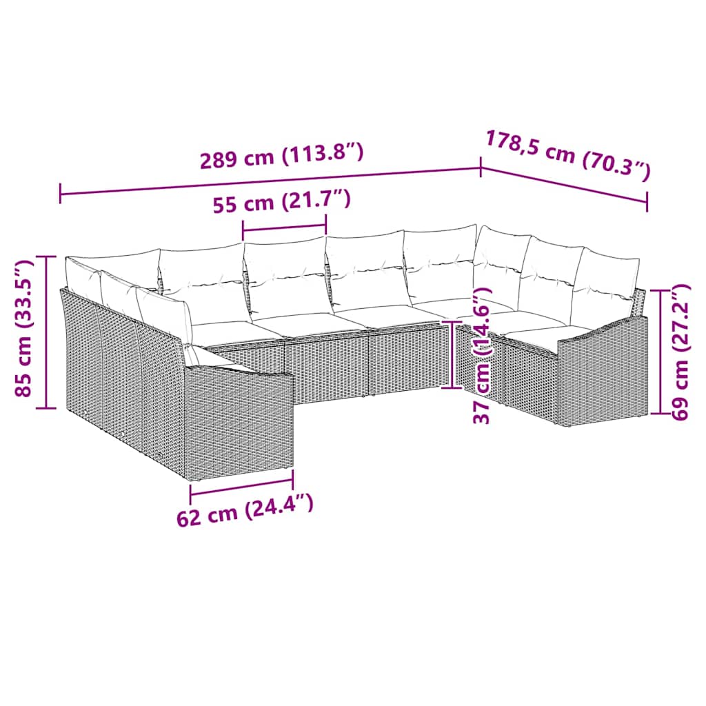 Ensemble de Canapés avec coussin 9 pcs Gris polyrotin