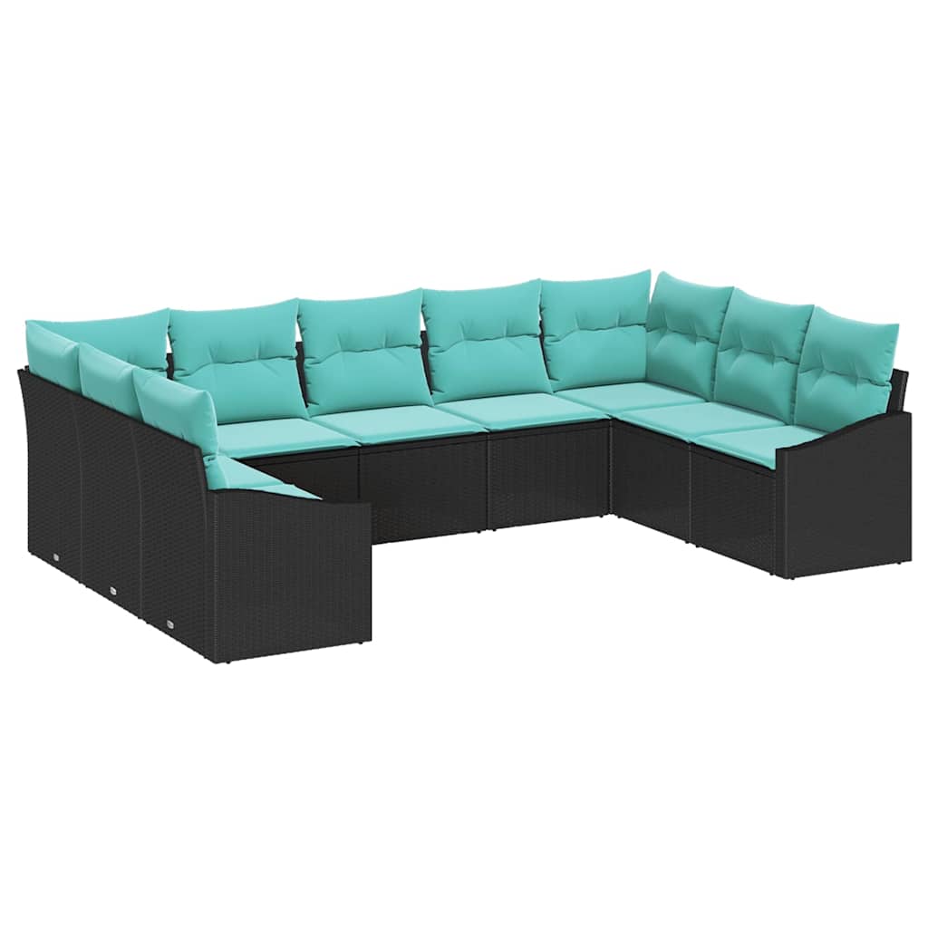 Ensemble de Canapés avec coussin 9 pcs Noir polyrotin