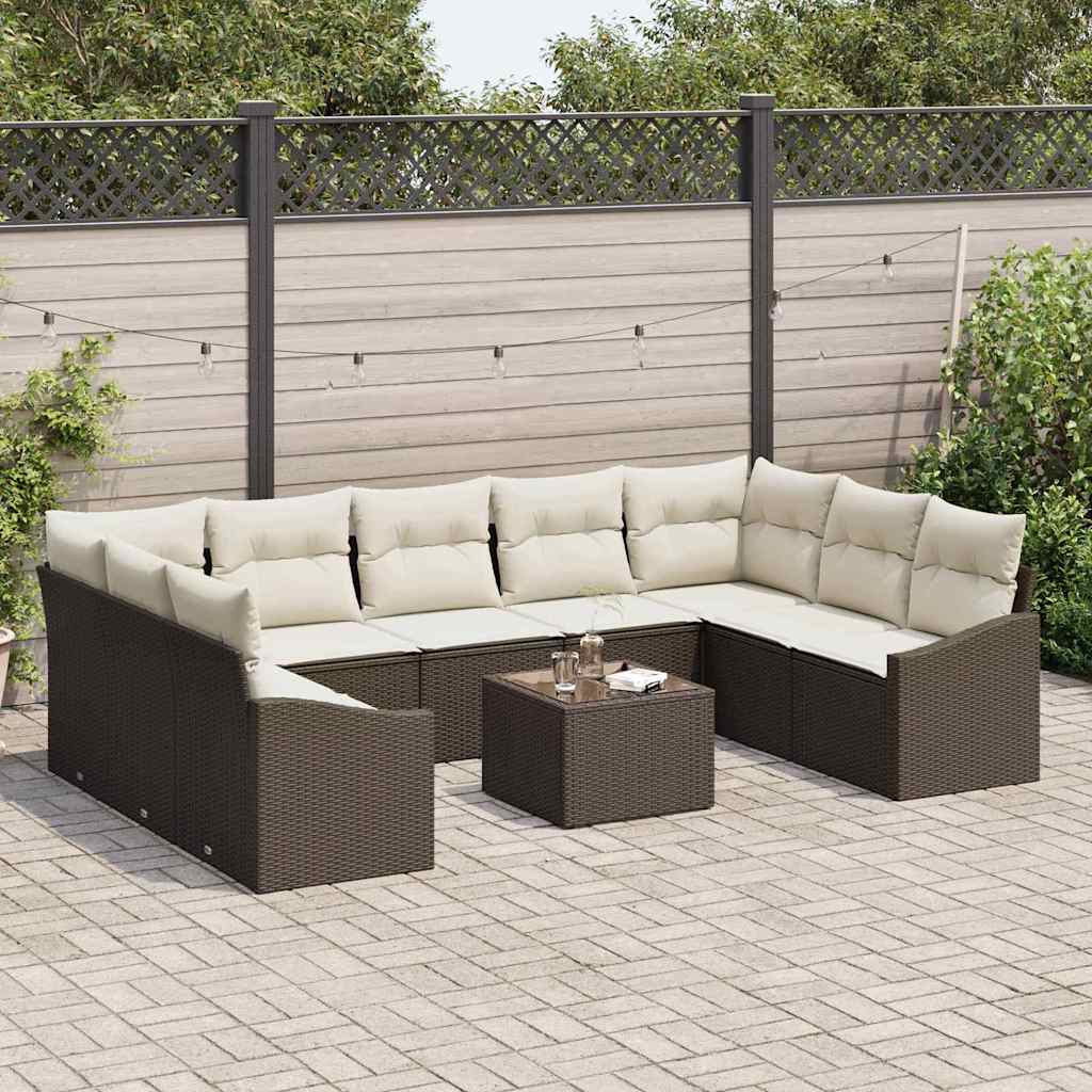 Ensemble de Canapés avec coussin 10 pcs Marron polyrotin