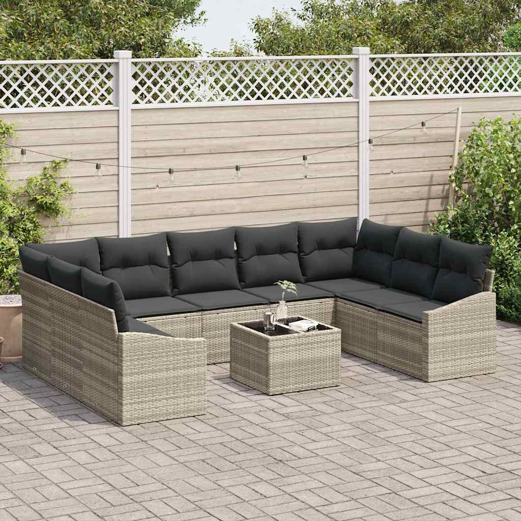 Ensemble de Canapés avec coussin 10 pcs Gris clair polyrotin
