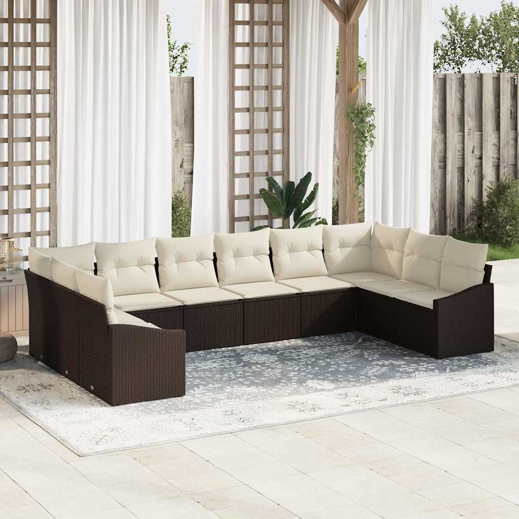 Ensemble de Canapés avec coussin 10 pcs Marron polyrotin