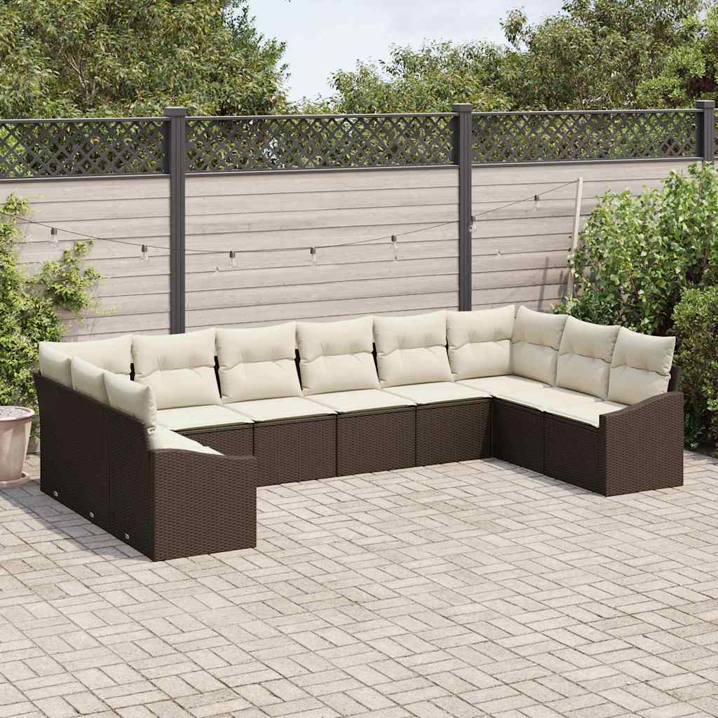 Ensemble de Canapés avec coussin 10 pcs Marron polyrotin