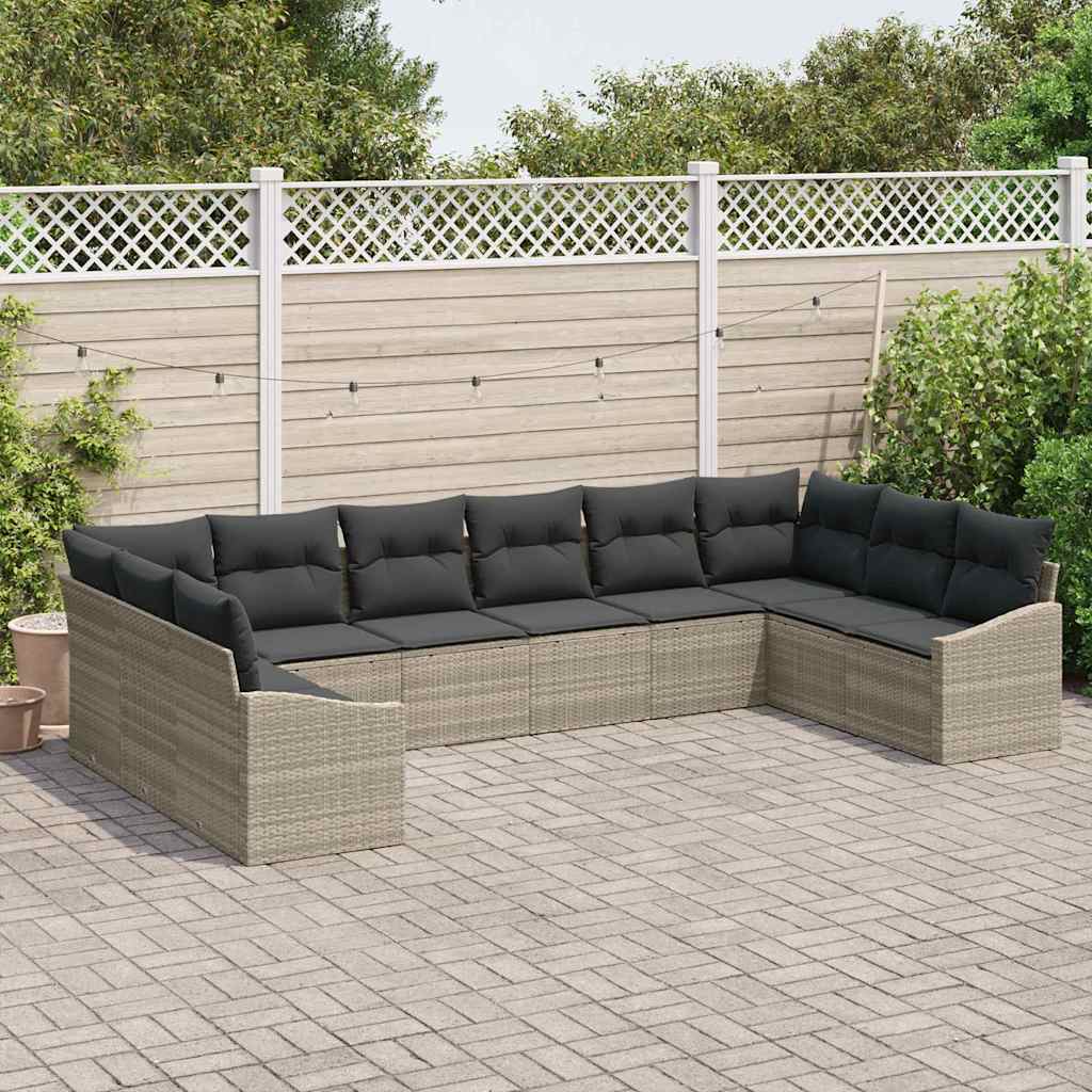 Ensemble de Canapés avec coussin 10 pcs Gris clair polyrotin