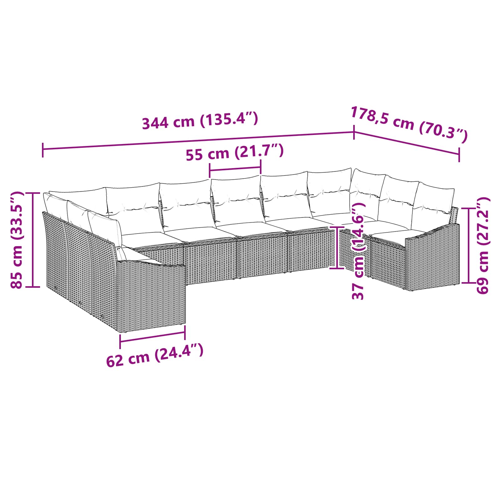 Ensemble de Canapés 10 pc Marron polyrotin