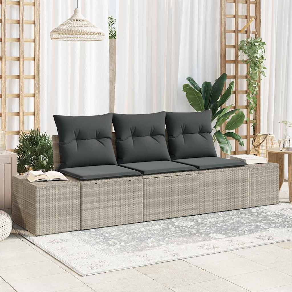 Ensemble de Canapés avec coussin 3 pcs Gris clair polyrotin