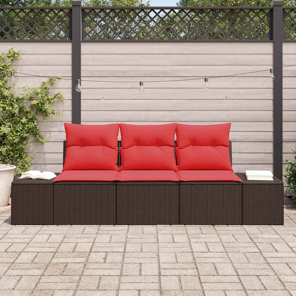 Ensemble de Canapés avec coussin 3 pcs Marron polyrotin