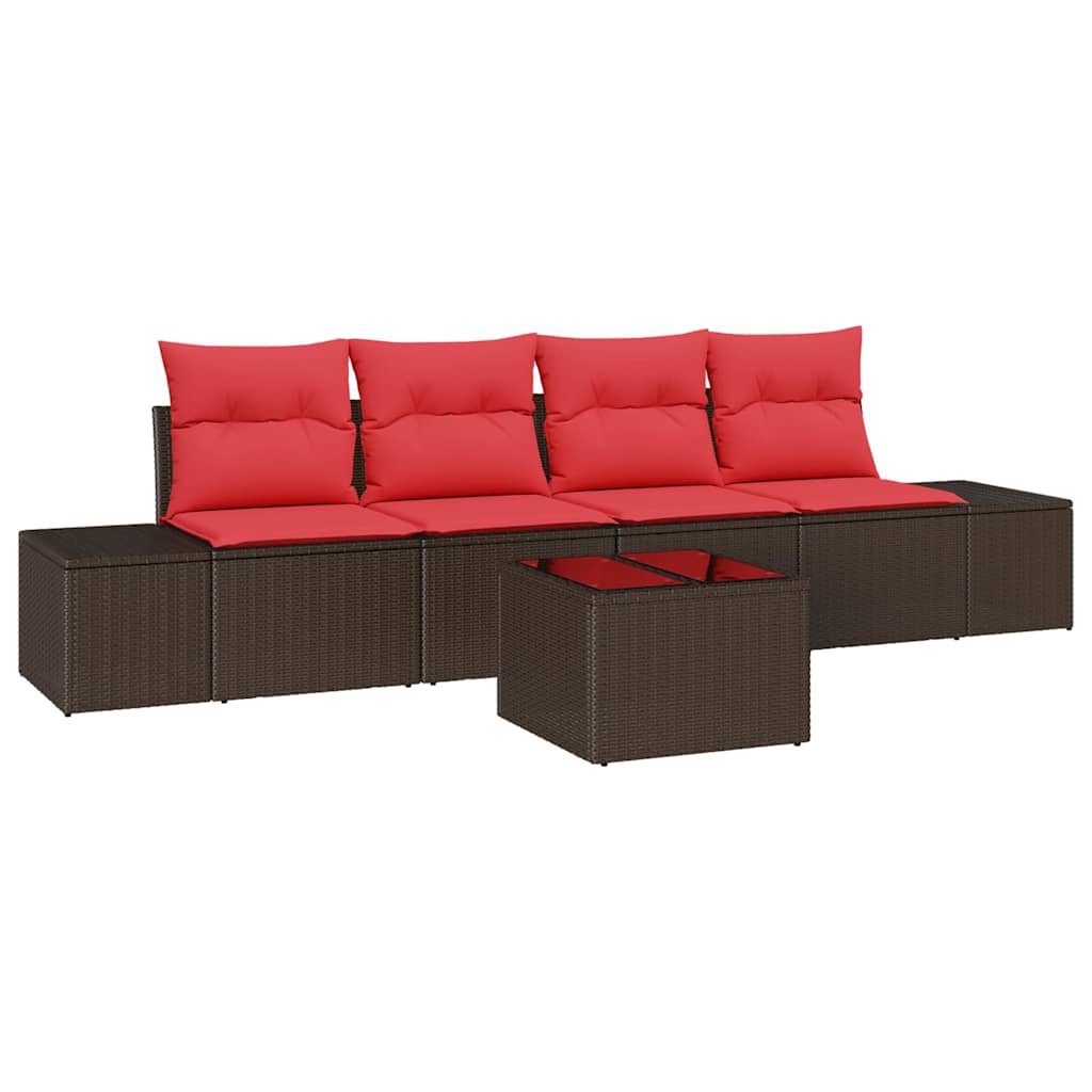Ensemble de Canapés avec coussin 5 pcs Marron polyrotin
