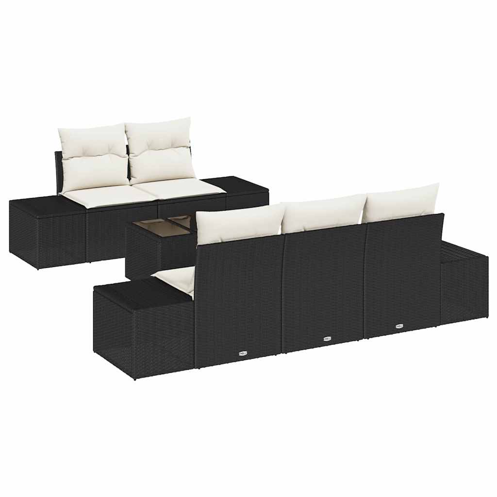Ensemble de canapé de jardin avec coussin Noir polyrotin