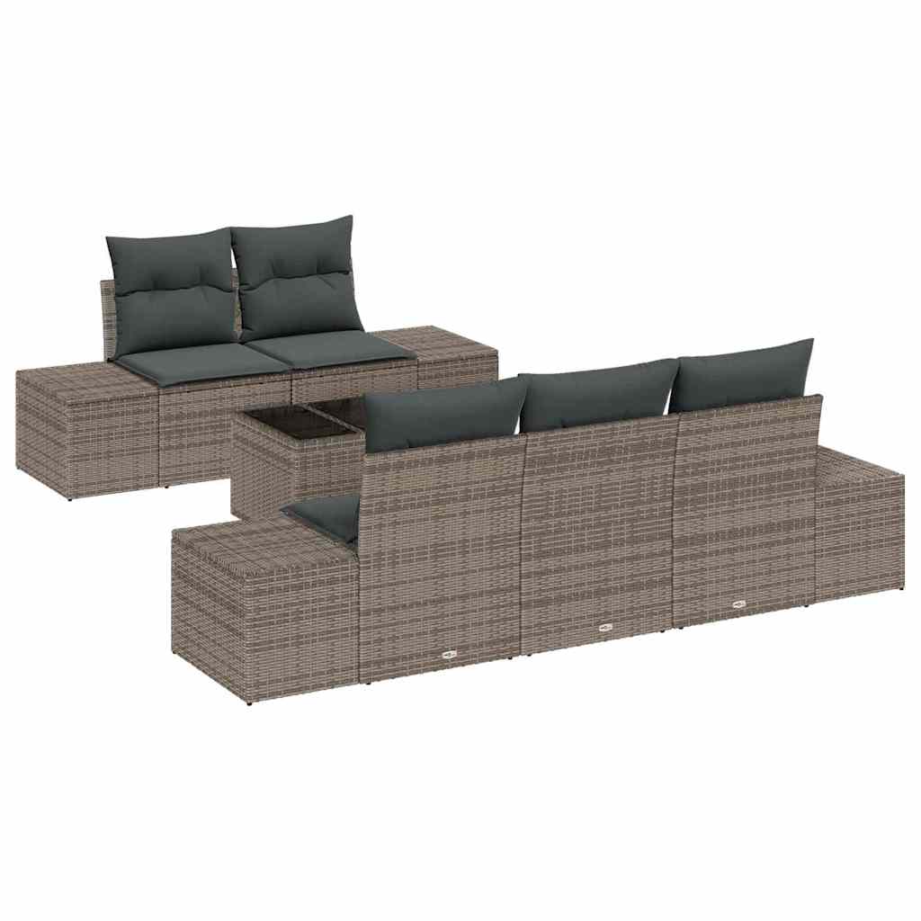 Ensemble de canapé de jardin avec coussin 6 pcs Gris polyrotin