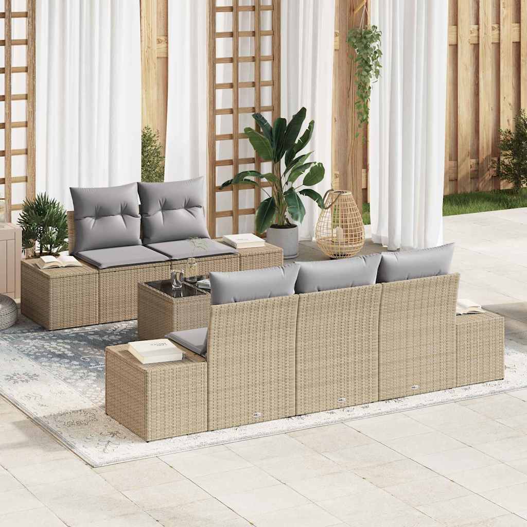 Ensemble de canapé de jardin avec coussin Beige polyrotin