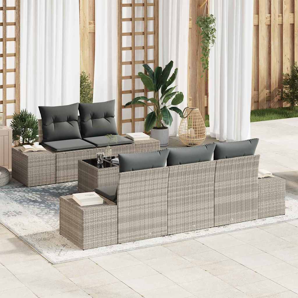 Ensemble de canapé de jardin 6 pc Gris clair polyrotin