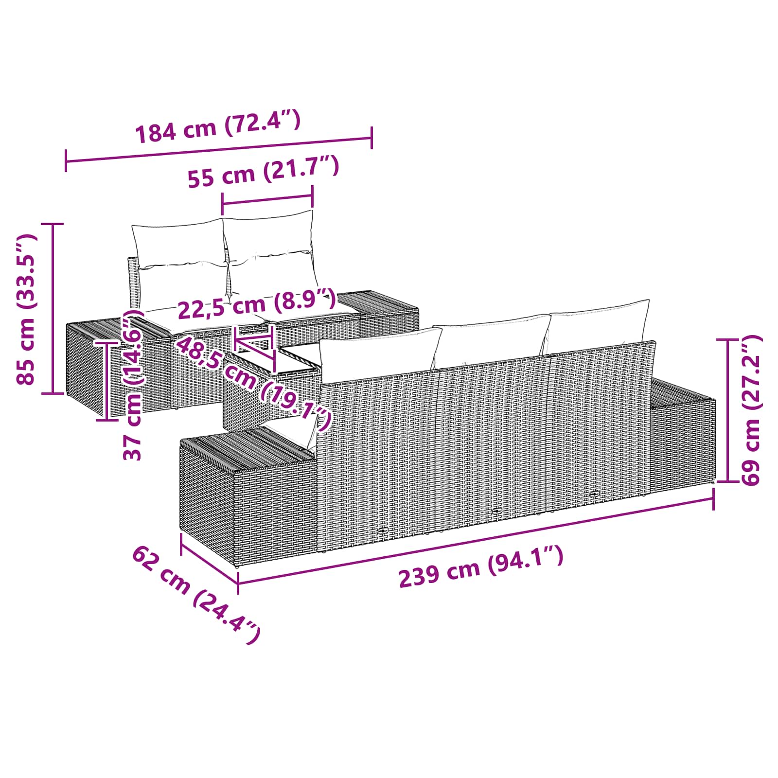 Ensemble de canapé de jardin 6 pcs Marron polyrotin
