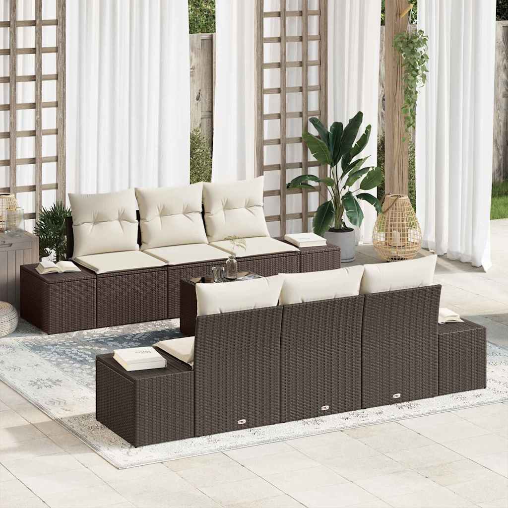 Ensemble de canapé de jardin 7 pcs Marron polyrotin