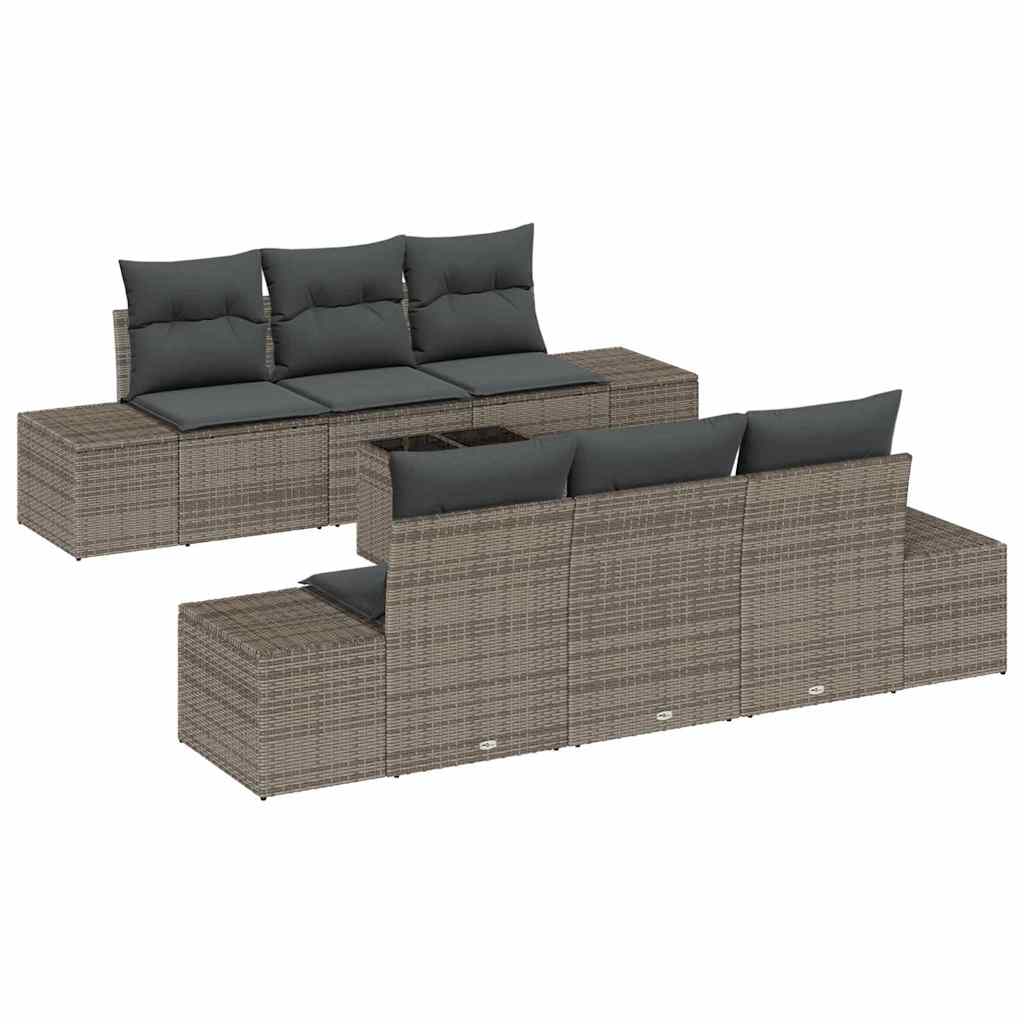 Ensemble de canapé de jardin avec coussin 7 pcs Gris polyrotin