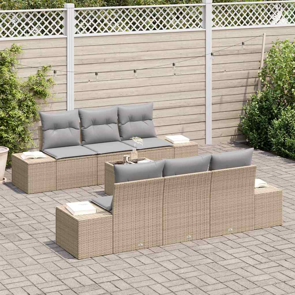 Ensemble de canapé de jardin avec coussin 7 pcs Beige polyrotin