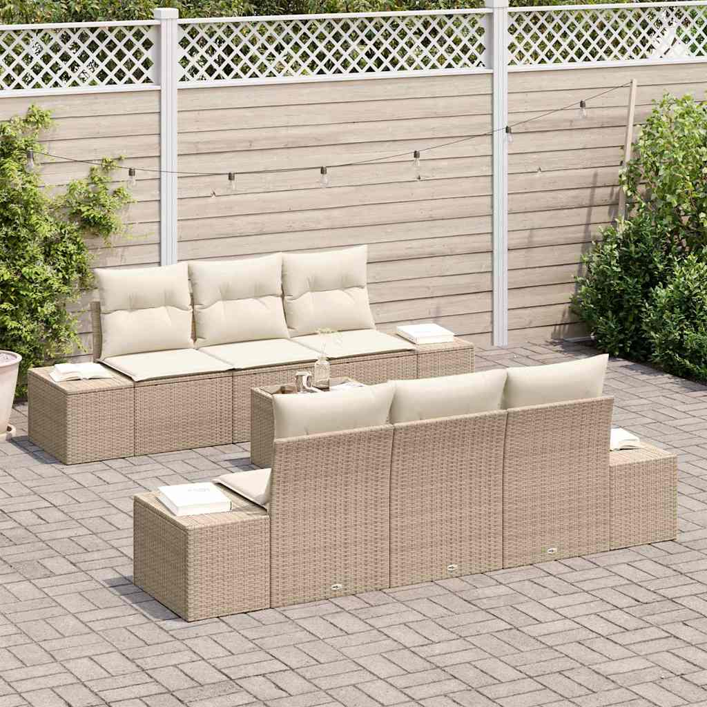 Ensemble de canapé de jardin avec coussin 7 pcs Beige polyrotin