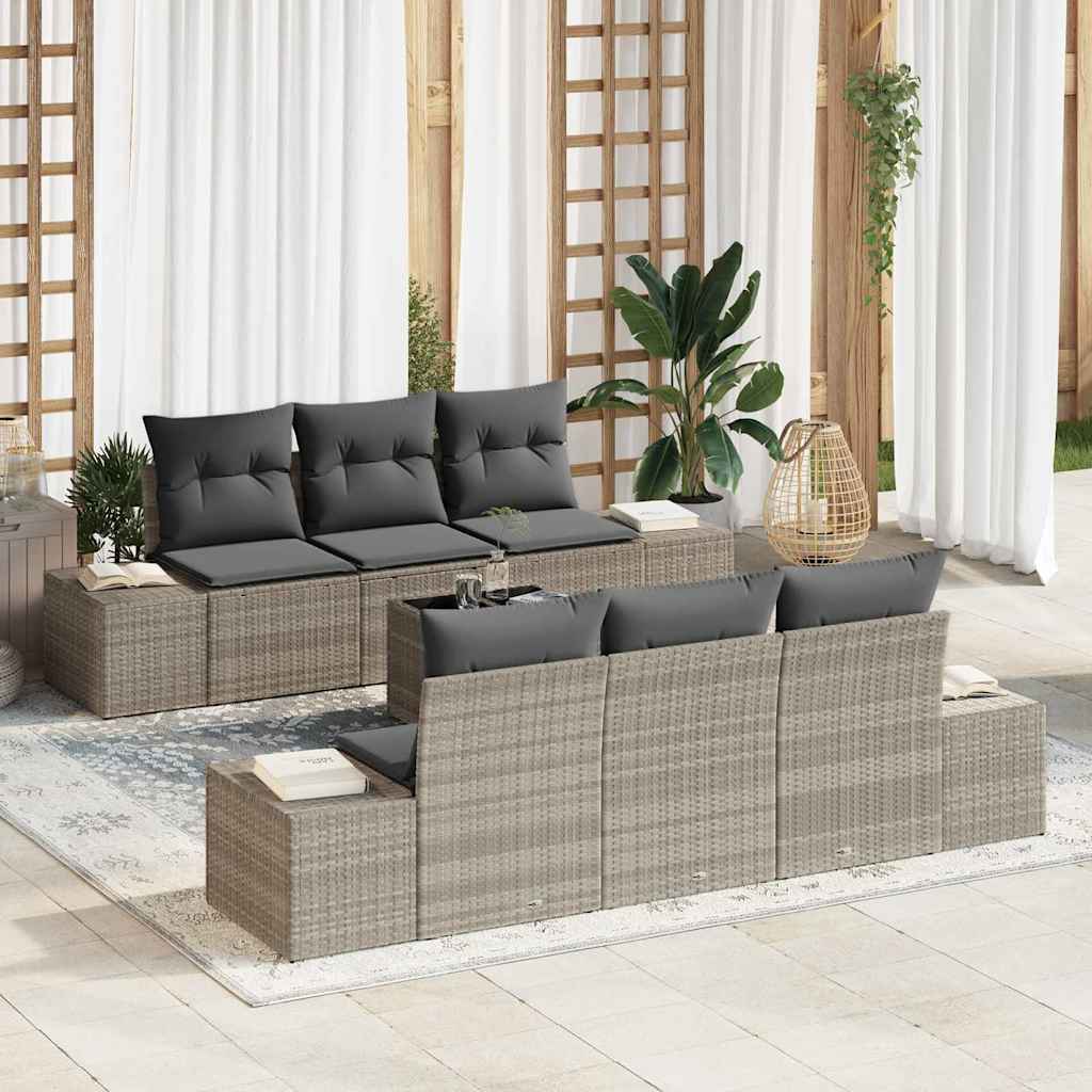 Ensemble de canapé de jardin 7 pc Gris clair polyrotin
