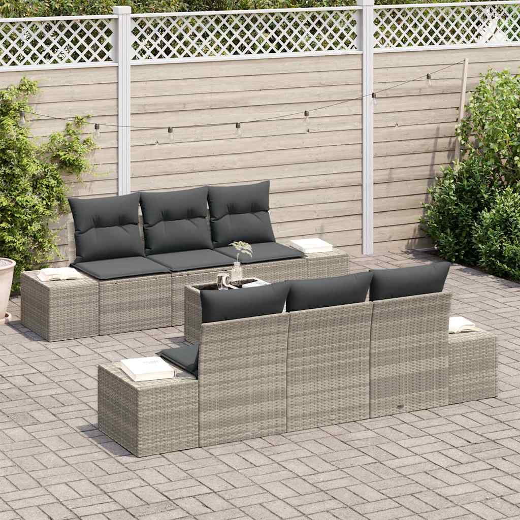 Ensemble de canapé de jardin 7 pcs Gris clair polyrotin