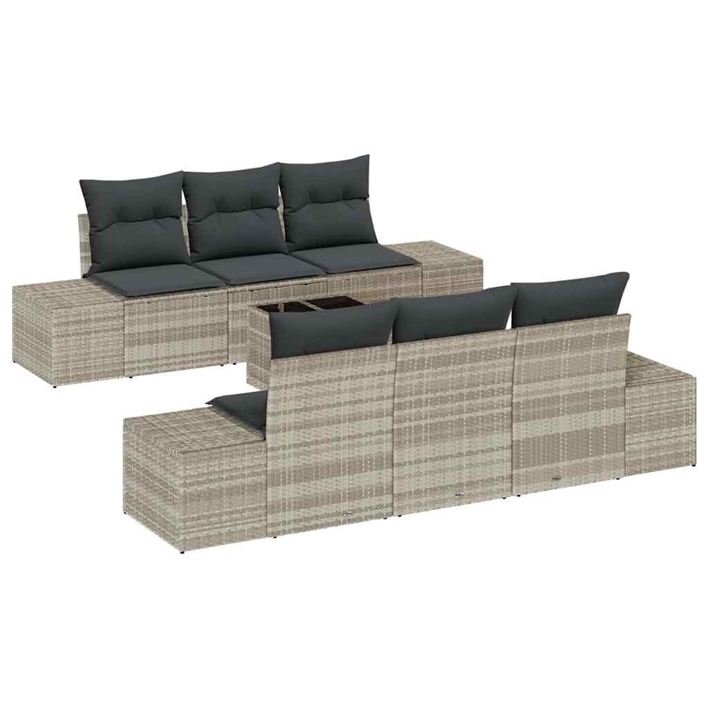 Ensemble de canapé de jardin 7 pcs Gris clair polyrotin