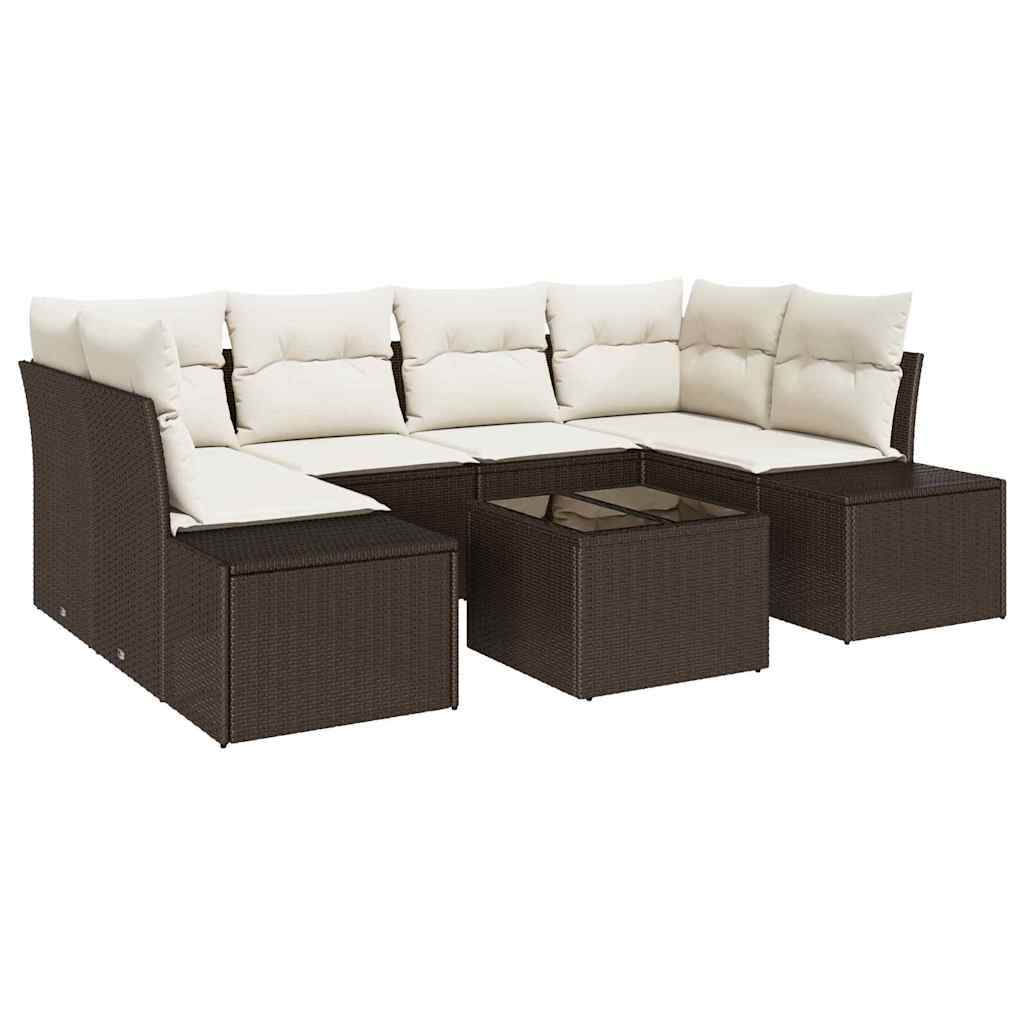 Ensemble de canapé de jardin 7 pcs Marron polyrotin