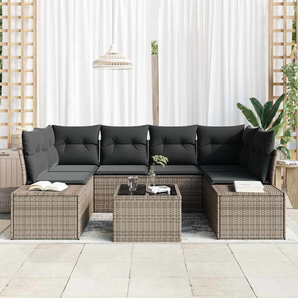 Ensemble de canapé de jardin avec coussin 7 pcs Gris polyrotin