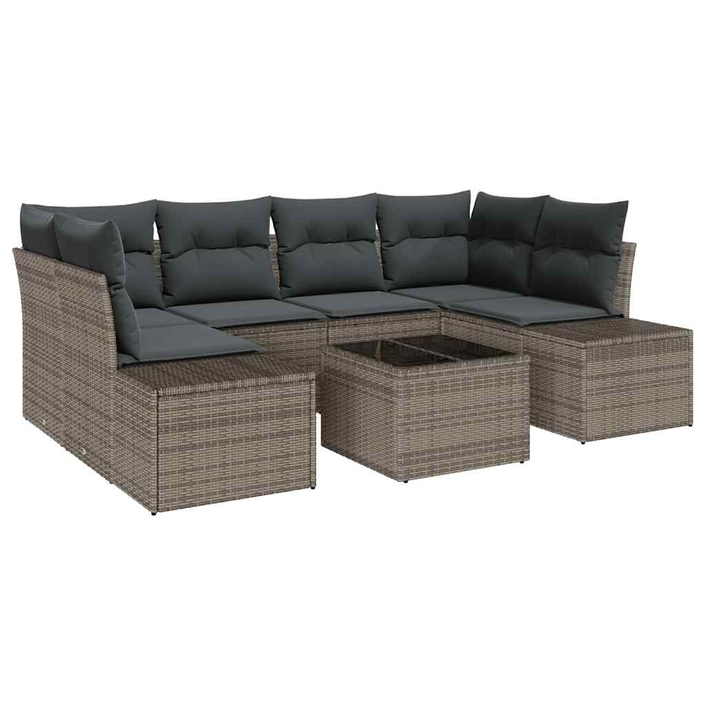 Ensemble de canapé de jardin avec coussin 7 pcs Gris polyrotin