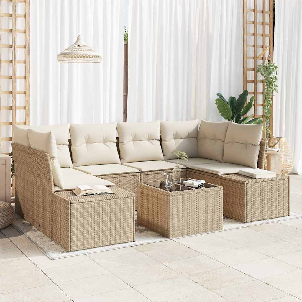 Ensemble de canapé de jardin avec coussin 7 pcs Beige polyrotin