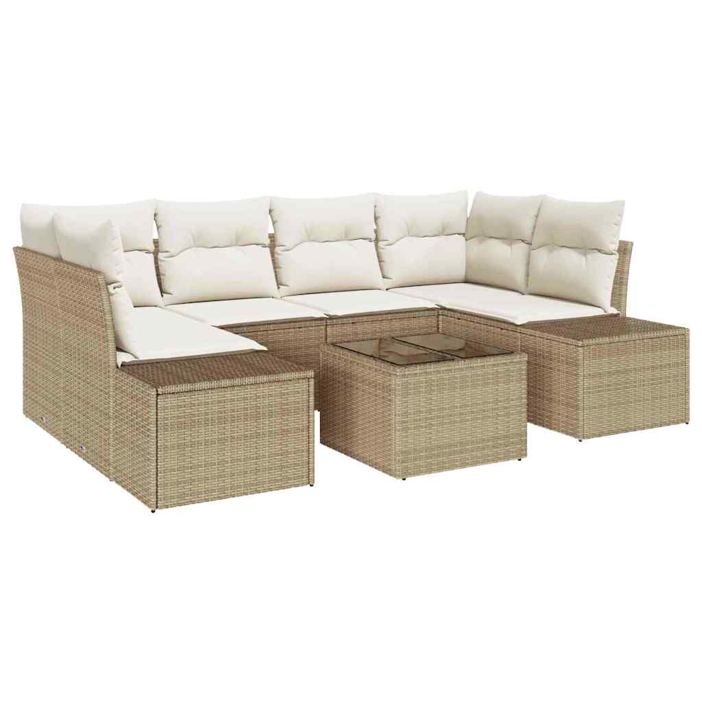 Ensemble de canapé de jardin avec coussin 7 pcs Beige polyrotin