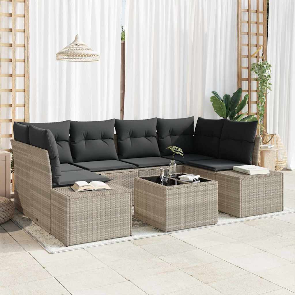 Ensemble de canapé de jardin 7 pc Gris clair polyrotin