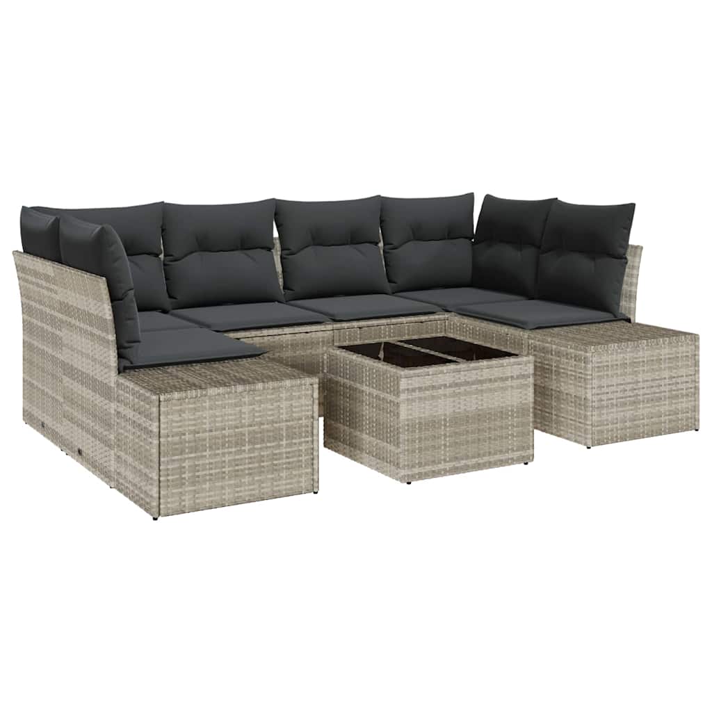 Ensemble de canapé de jardin 7 pcs Gris clair polyrotin