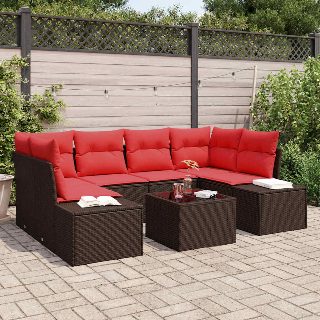 Ensemble de canapé de jardin 7 pc Marron polyrotin