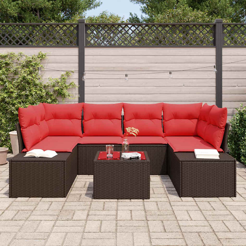 Ensemble de canapé de jardin 7 pcs Marron polyrotin