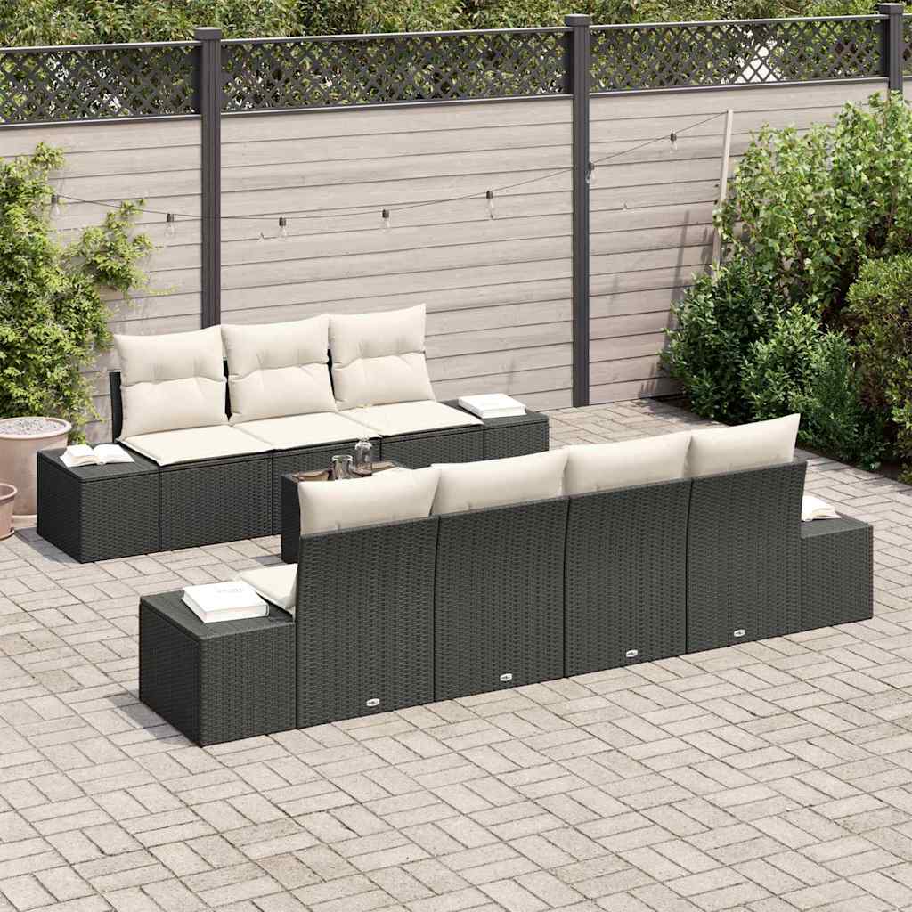Ensemble de canapé de jardin avec coussin 8 pcs Noir polyrotin