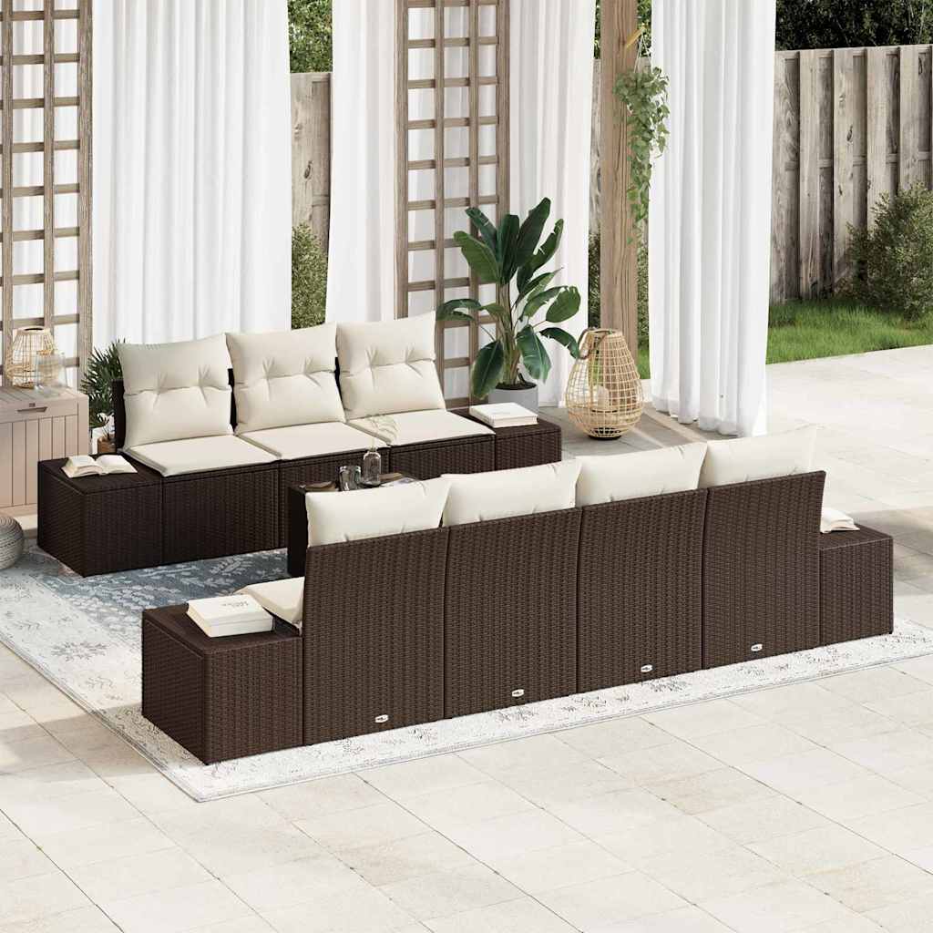 Ensemble de canapé de jardin 8 pcs Marron polyrotin