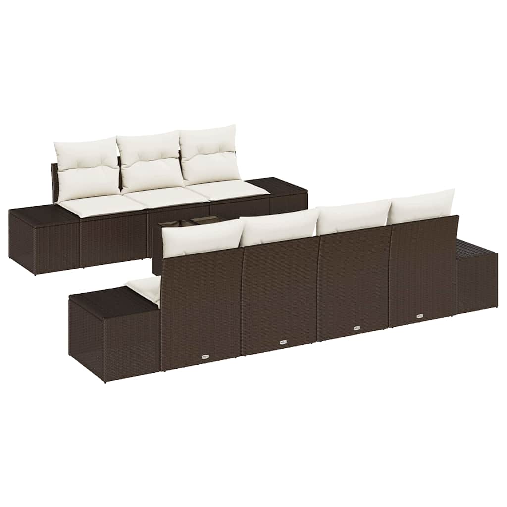 Ensemble de canapé de jardin 8 pcs Marron polyrotin