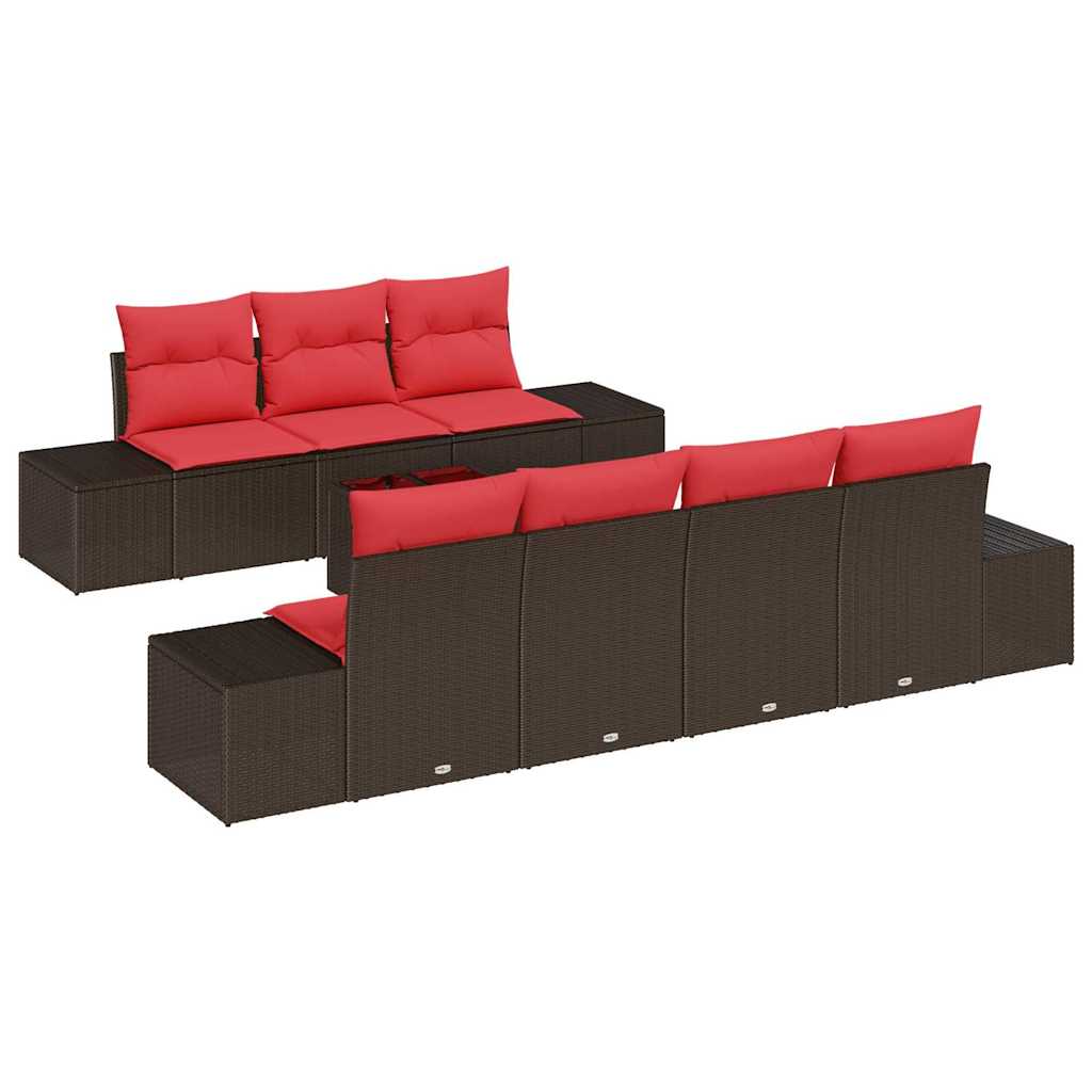 Ensemble de canapé de jardin 8 pcs Marron polyrotin