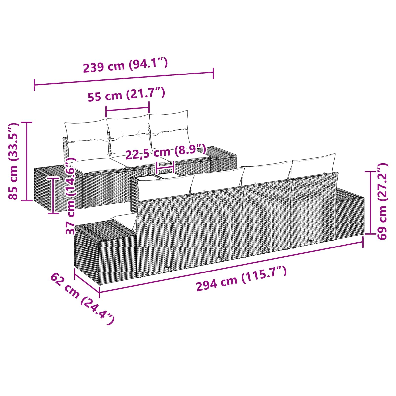 Ensemble de canapé de jardin 8 pcs Marron polyrotin