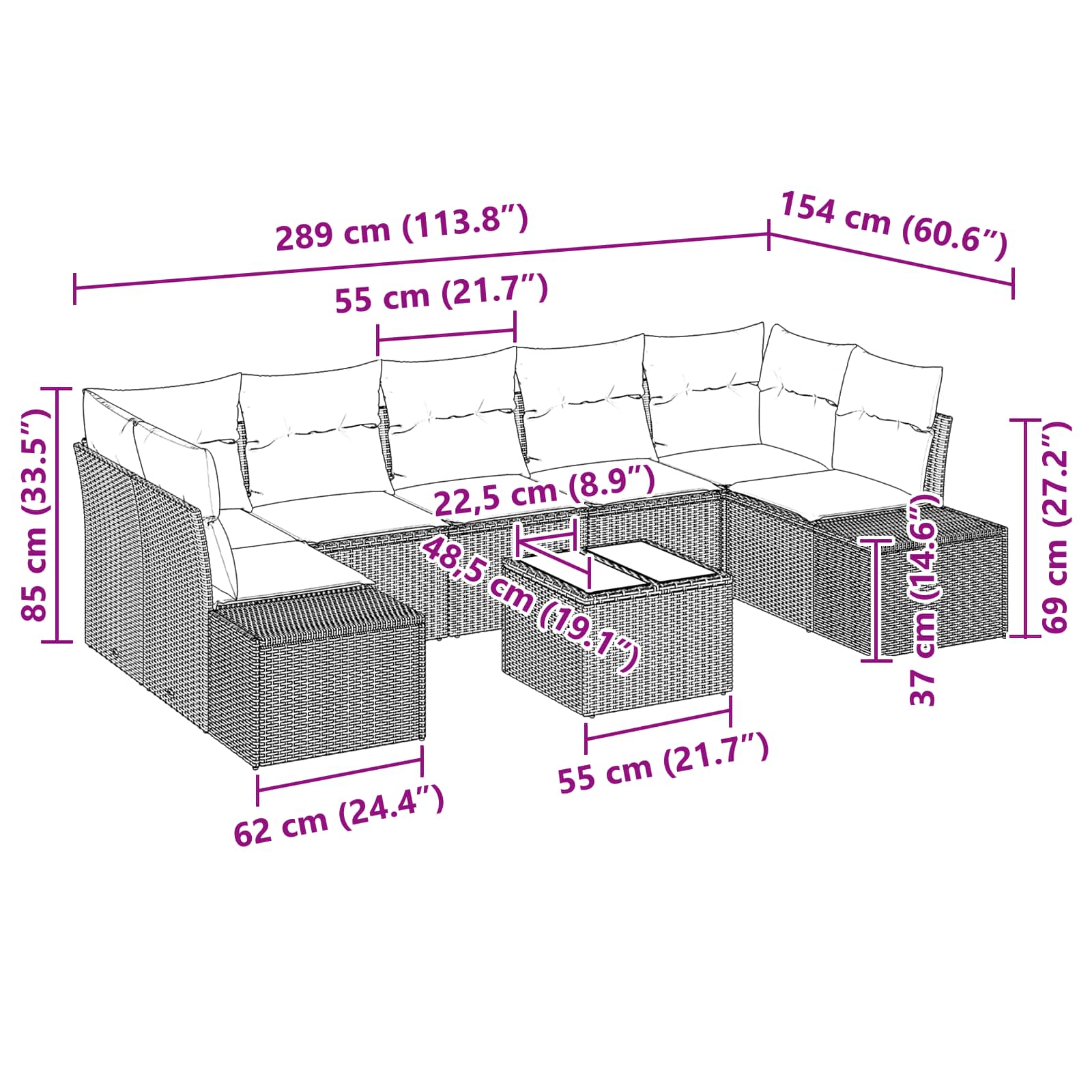 Ensemble de canapé de jardin 8 pcs Marron polyrotin