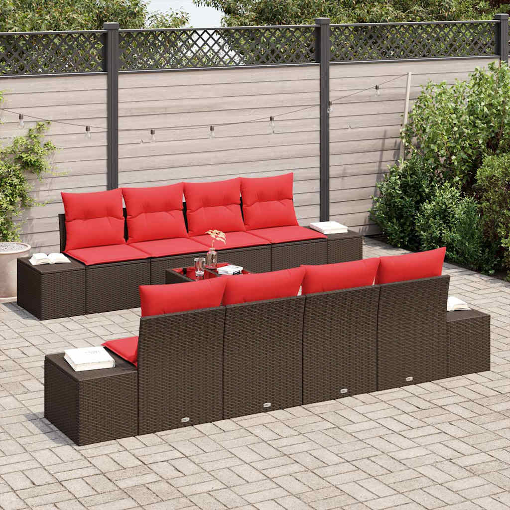 Ensemble de canapé de jardin 9 pcs Marron polyrotin